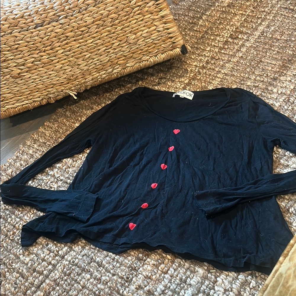 Wild Fox Black Heart Centered LS Tee Size Small